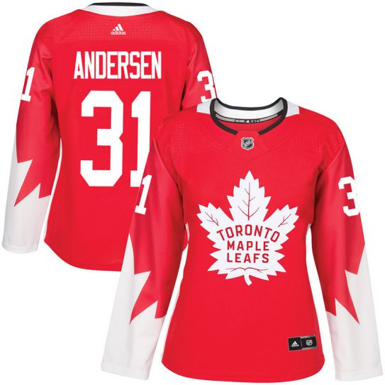 2017 NHL Toronto Maple Leafs women #31 Frederik Andersen red jersey->women nhl jersey->Women Jersey